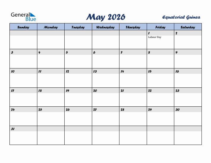 May 2026 Calendar with Holidays in Equatorial Guinea