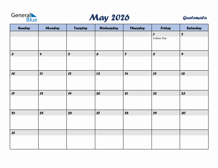 May 2026 Calendar with Holidays in Guatemala