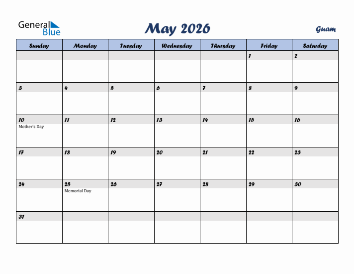 May 2026 Calendar with Holidays in Guam