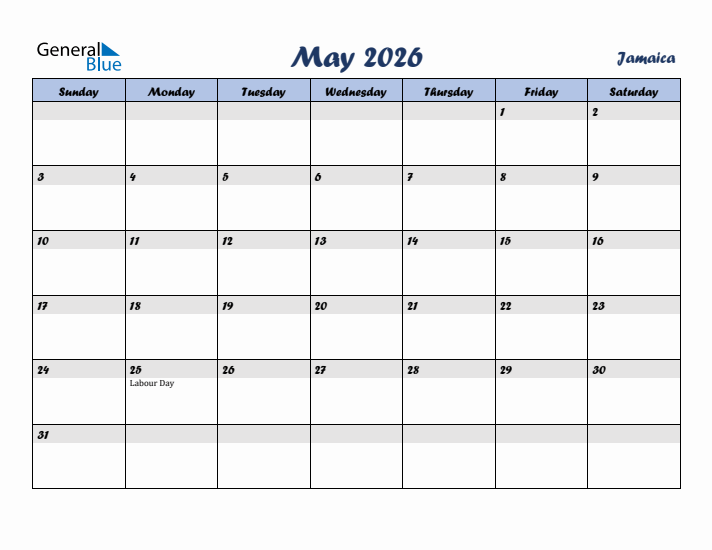 May 2026 Calendar with Holidays in Jamaica