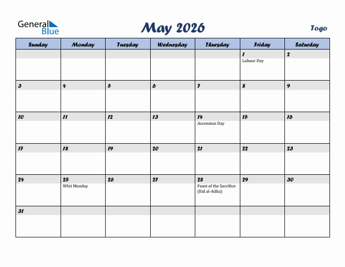May 2026 Calendar with Holidays in Togo