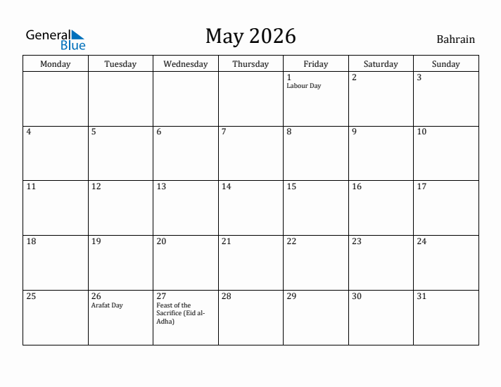 May 2026 Calendar Bahrain