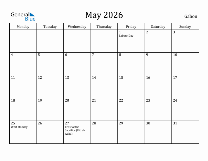 May 2026 Calendar Gabon