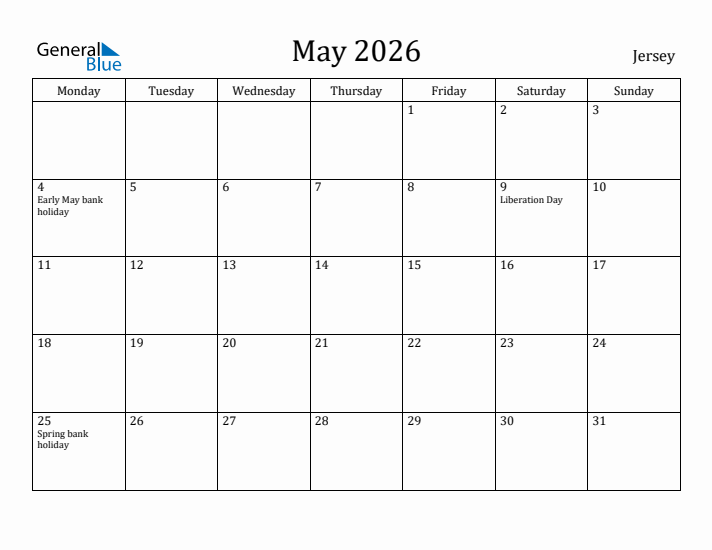 May 2026 Calendar Jersey