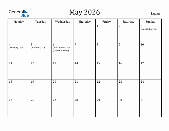 May 2026 Calendar Japan
