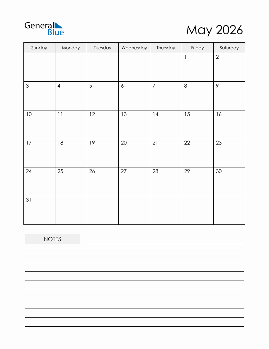 May 2026 Monthly Planner Calendar