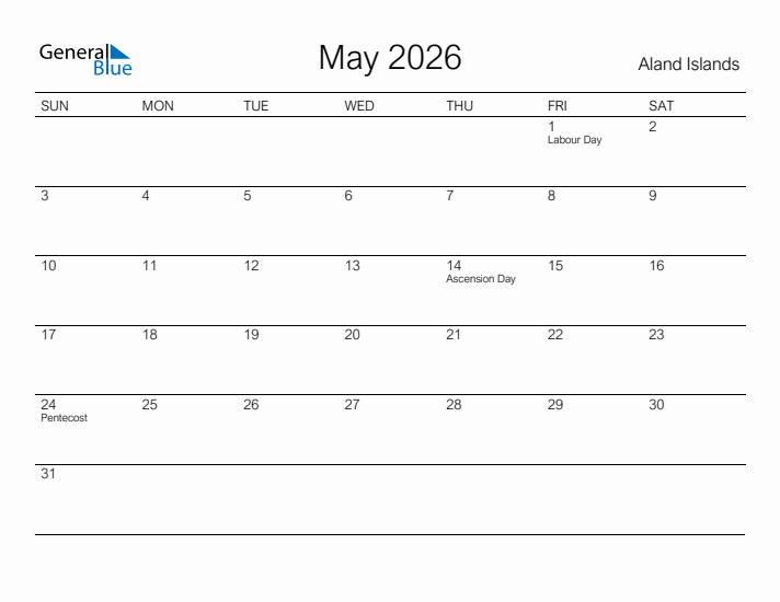 Printable May 2026 Calendar for Aland Islands