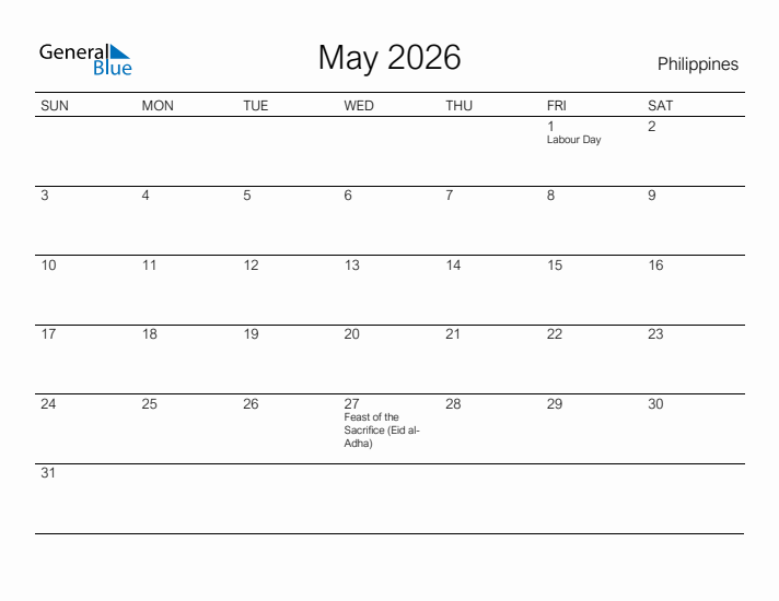 Printable May 2026 Calendar for Philippines
