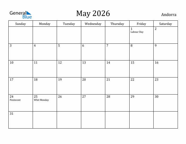 May 2026 Calendar Andorra