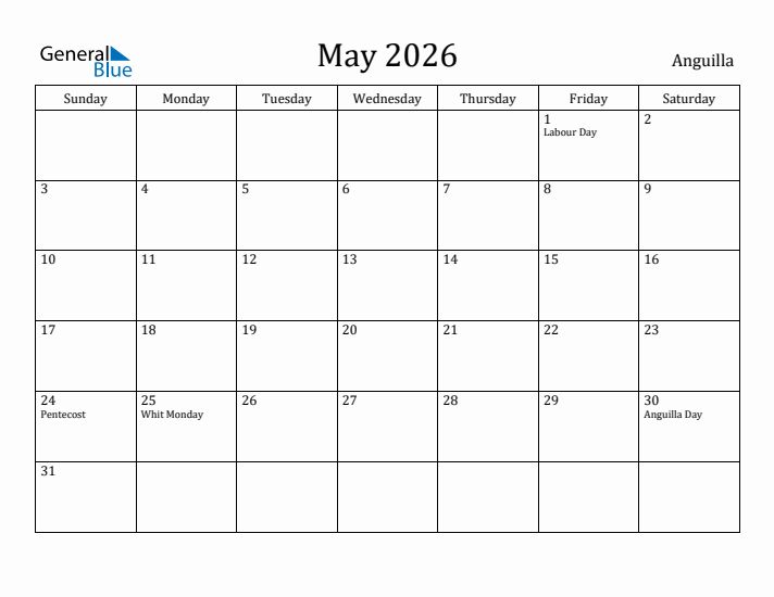 May 2026 Calendar Anguilla