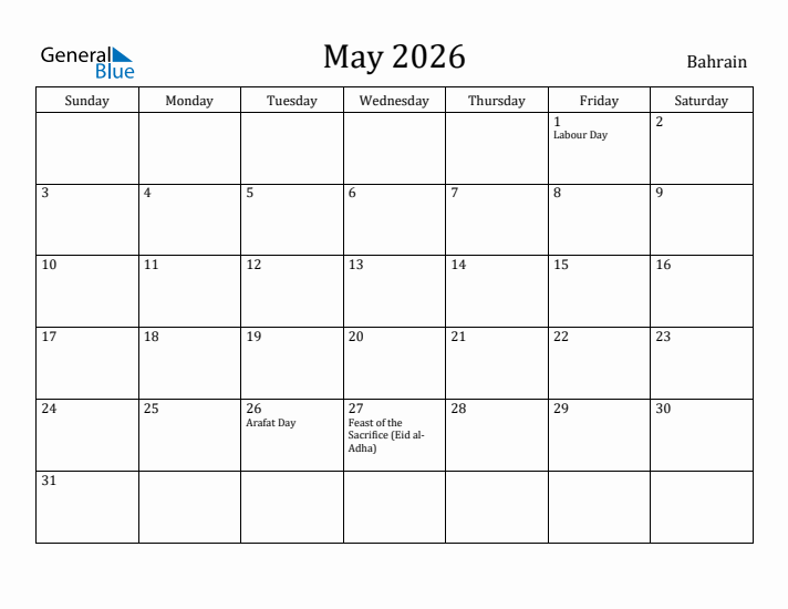 May 2026 Calendar Bahrain