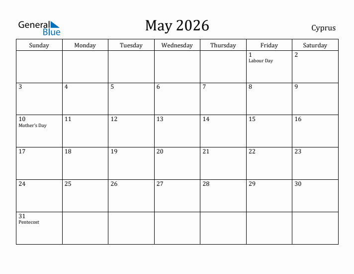 May 2026 Calendar Cyprus