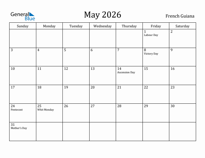 May 2026 Calendar French Guiana