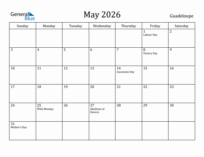May 2026 Calendar Guadeloupe