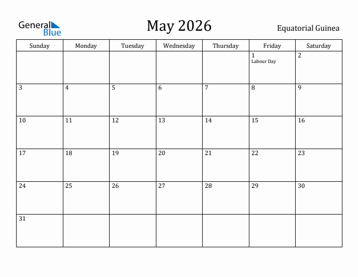 May 2026 Calendar Equatorial Guinea