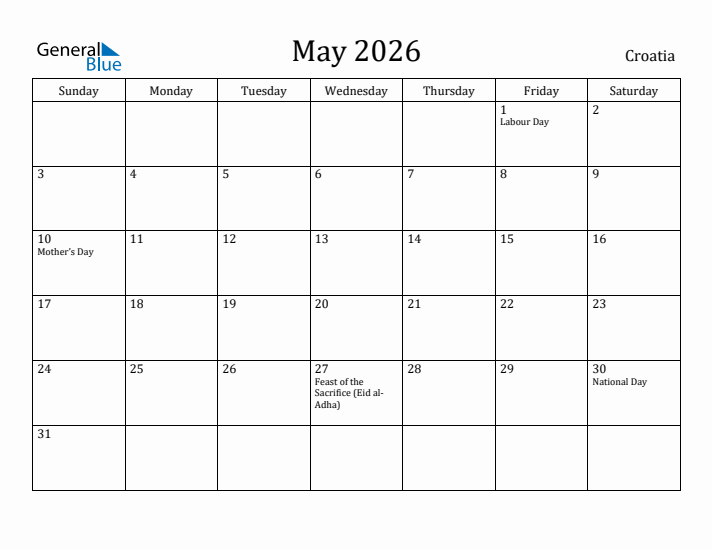 May 2026 Calendar Croatia