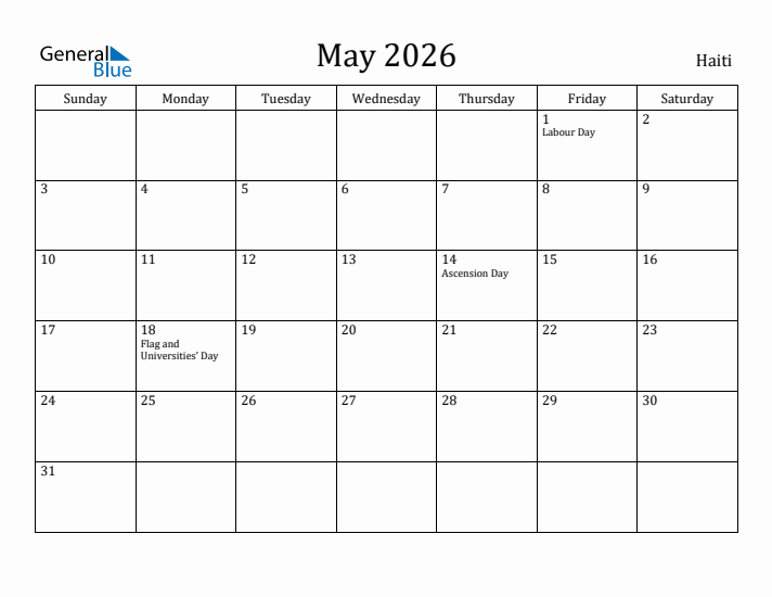 May 2026 Calendar Haiti