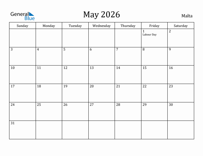 May 2026 Calendar Malta