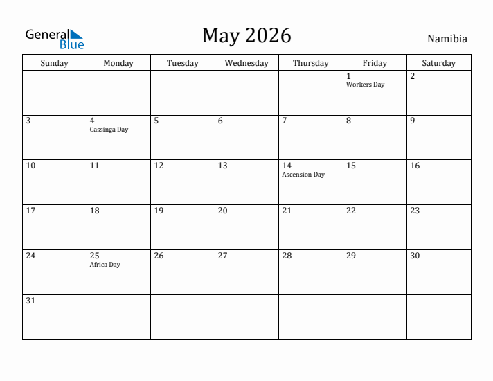 May 2026 Calendar Namibia