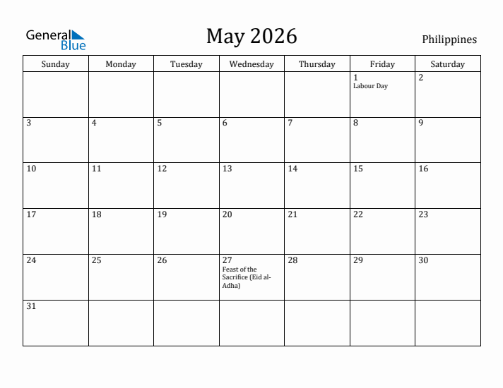 May 2026 Calendar Philippines