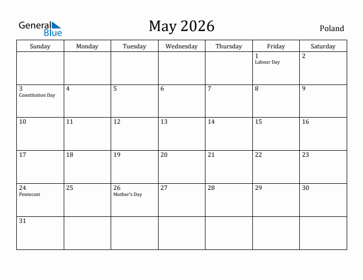May 2026 Calendar Poland