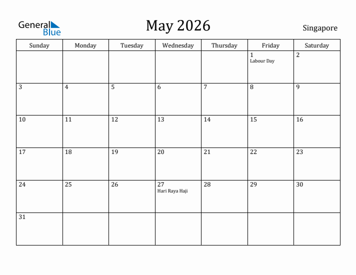 May 2026 Calendar Singapore