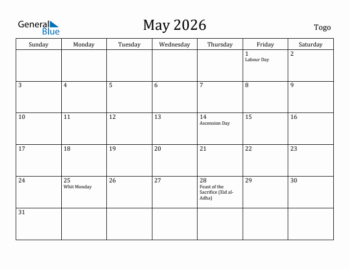 May 2026 Calendar Togo