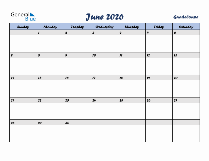 June 2026 Calendar with Holidays in Guadeloupe