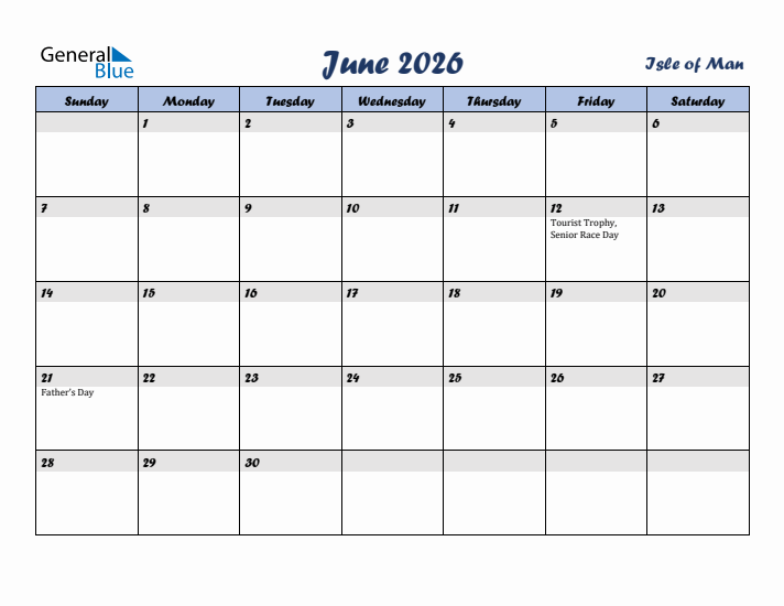 June 2026 Calendar with Holidays in Isle of Man