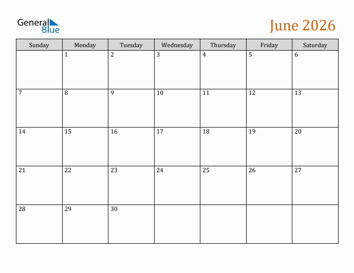 Editable June 2026 Calendar