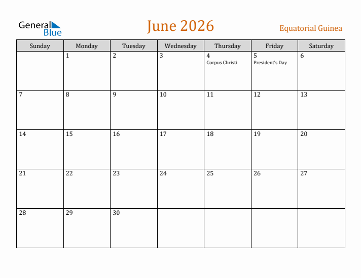 June 2026 Holiday Calendar with Sunday Start