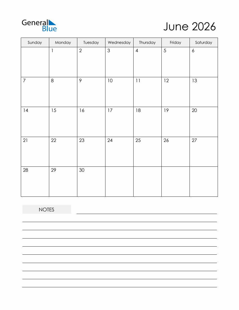 June 2026 Monthly Planner Calendar