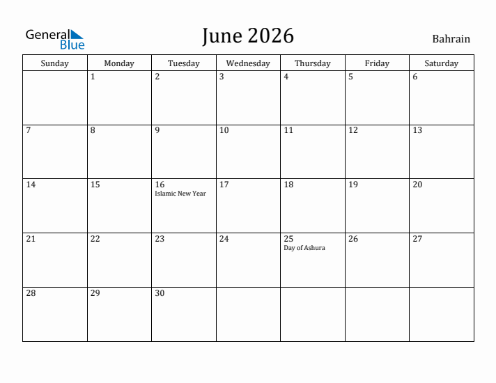 June 2026 Calendar Bahrain