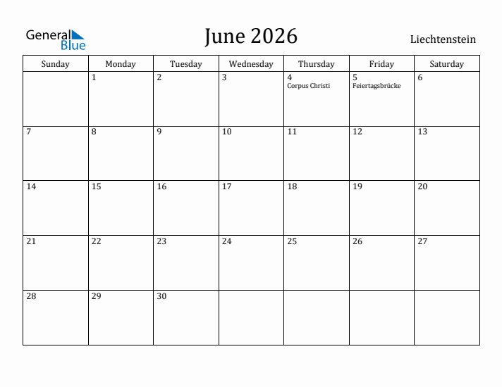 June 2026 Calendar Liechtenstein