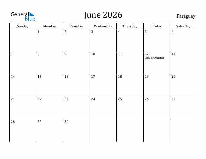 June 2026 Calendar Paraguay