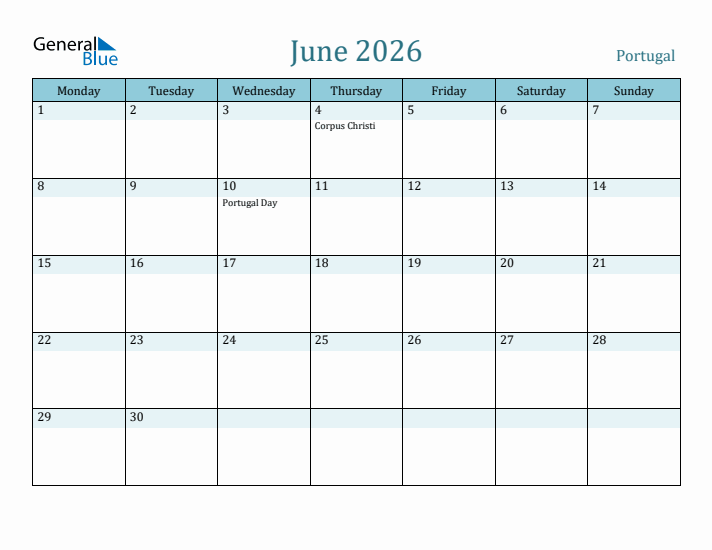 June 2026 Calendar with Holidays