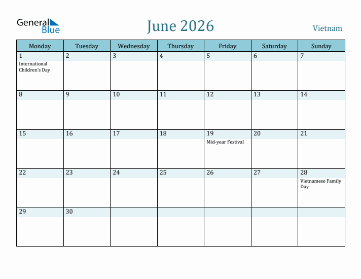 June 2026 Calendar with Holidays