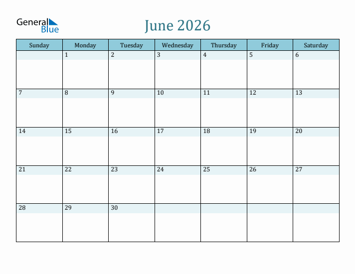 June 2026 Printable Calendar