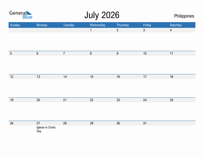 Fillable July 2026 Calendar