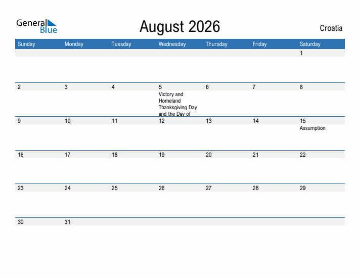 Fillable August 2026 Calendar