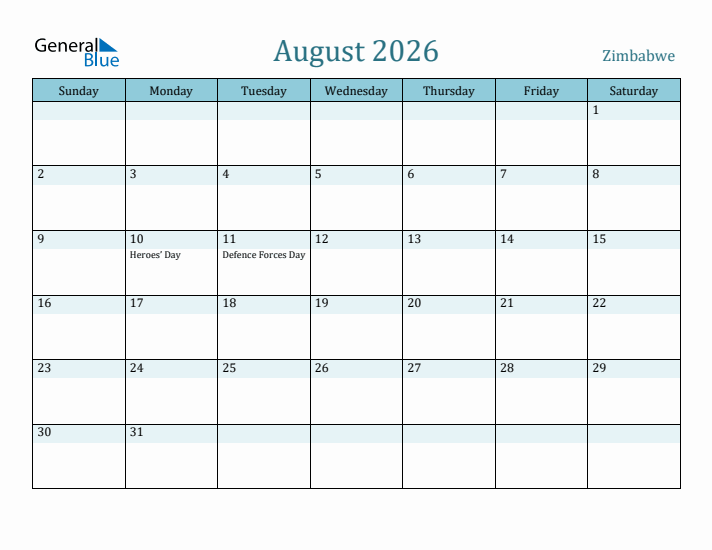 August 2026 Calendar with Holidays