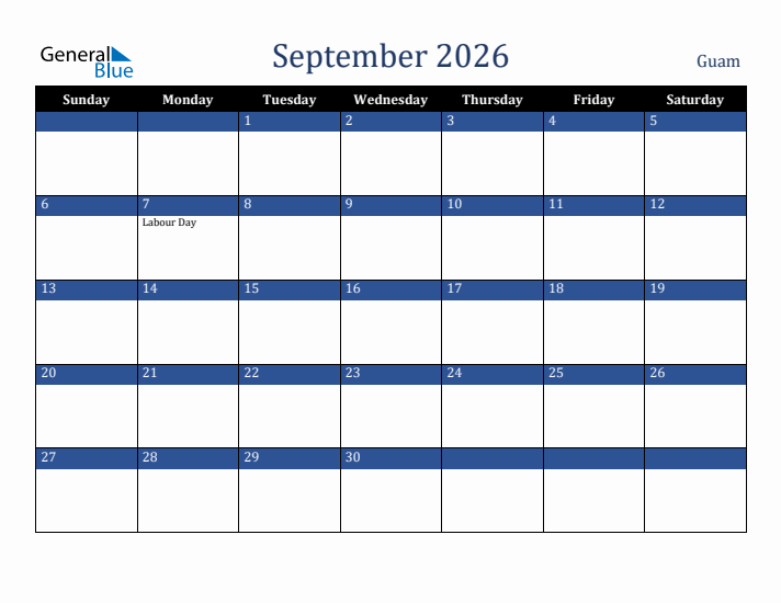 September 2026 Guam Calendar (Sunday Start)