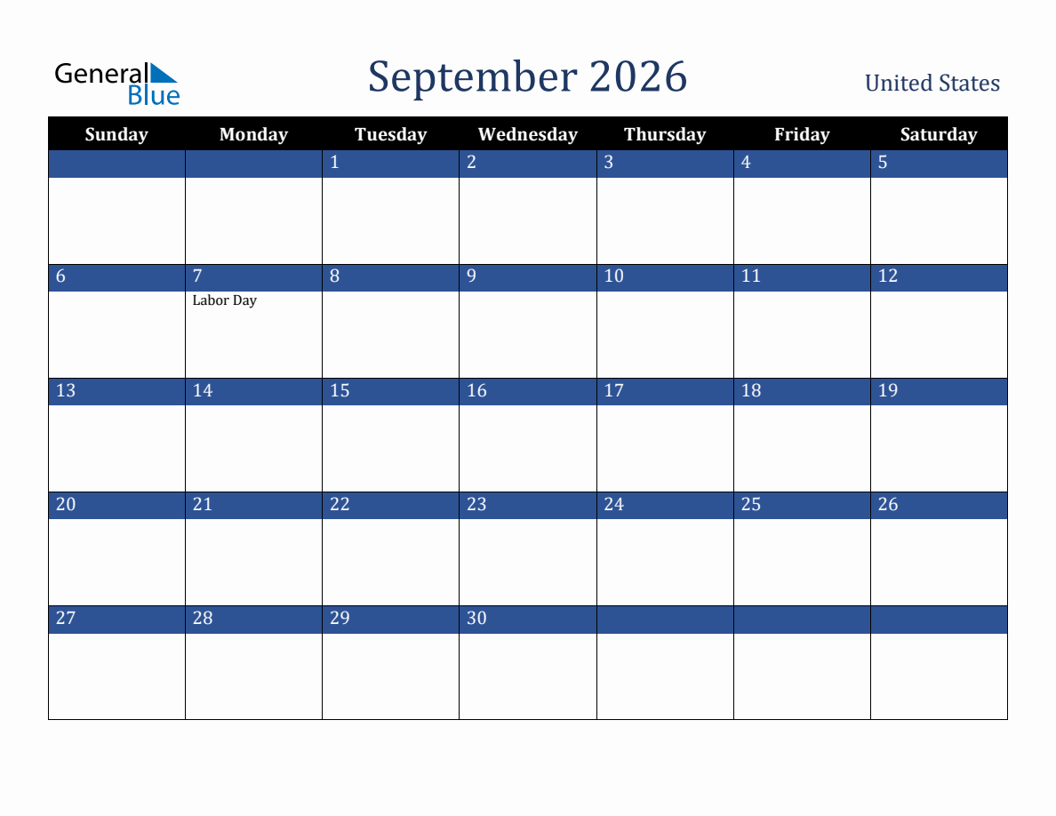 September 2026 United States Holiday Calendar