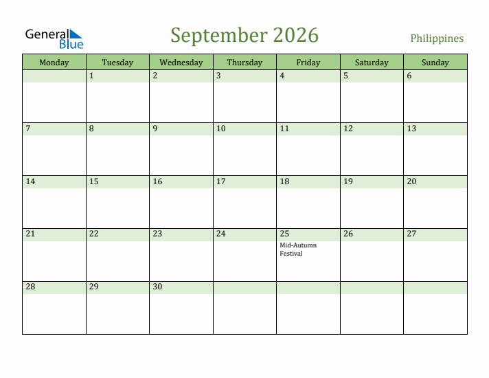 September 2026 Calendar with Philippines Holidays