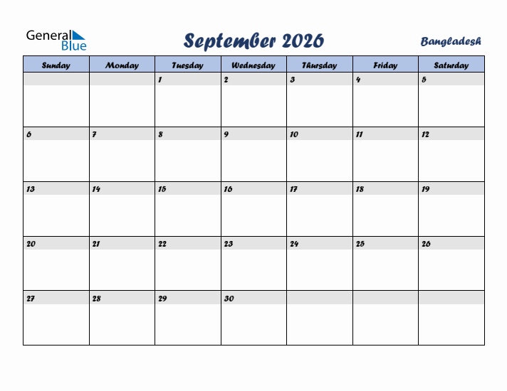 September 2026 Calendar with Holidays in Bangladesh