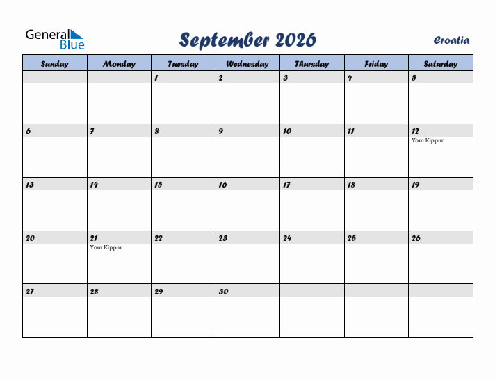 September 2026 Calendar with Holidays in Croatia