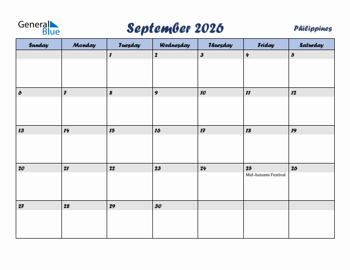 September 2026 Calendar with Holidays in Philippines