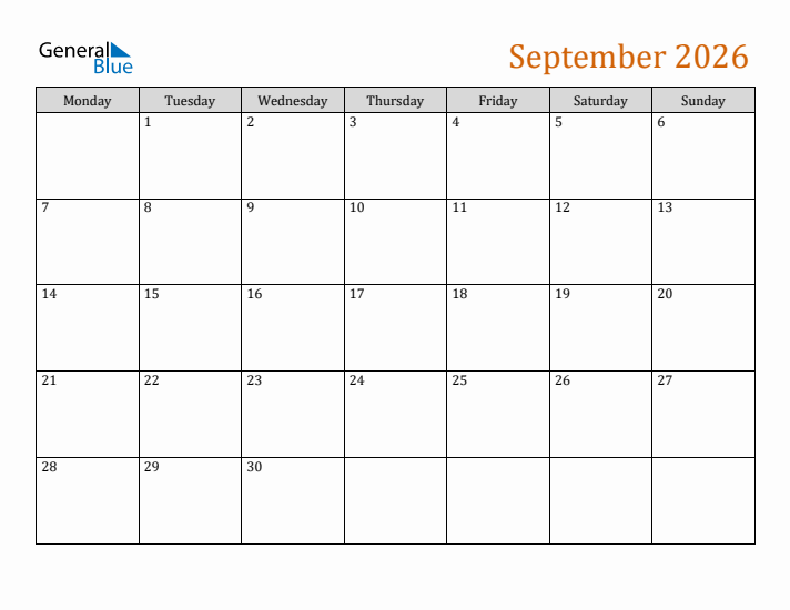 Editable September 2026 Calendar