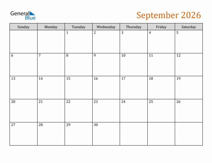 Editable September 2026 Calendar