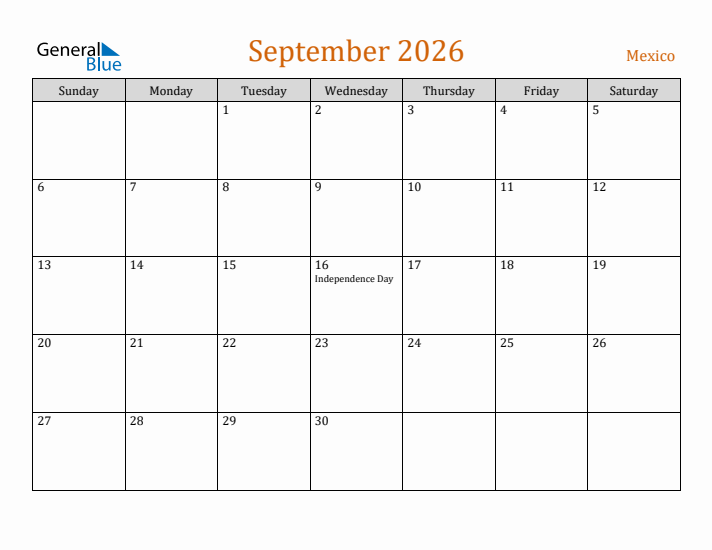 September 2026 Holiday Calendar with Sunday Start
